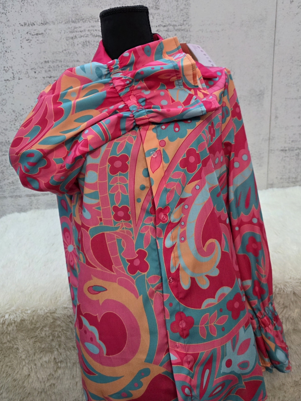 Bright Pink Paisley-Print Button-Down Shirt - Picture 3 of 5